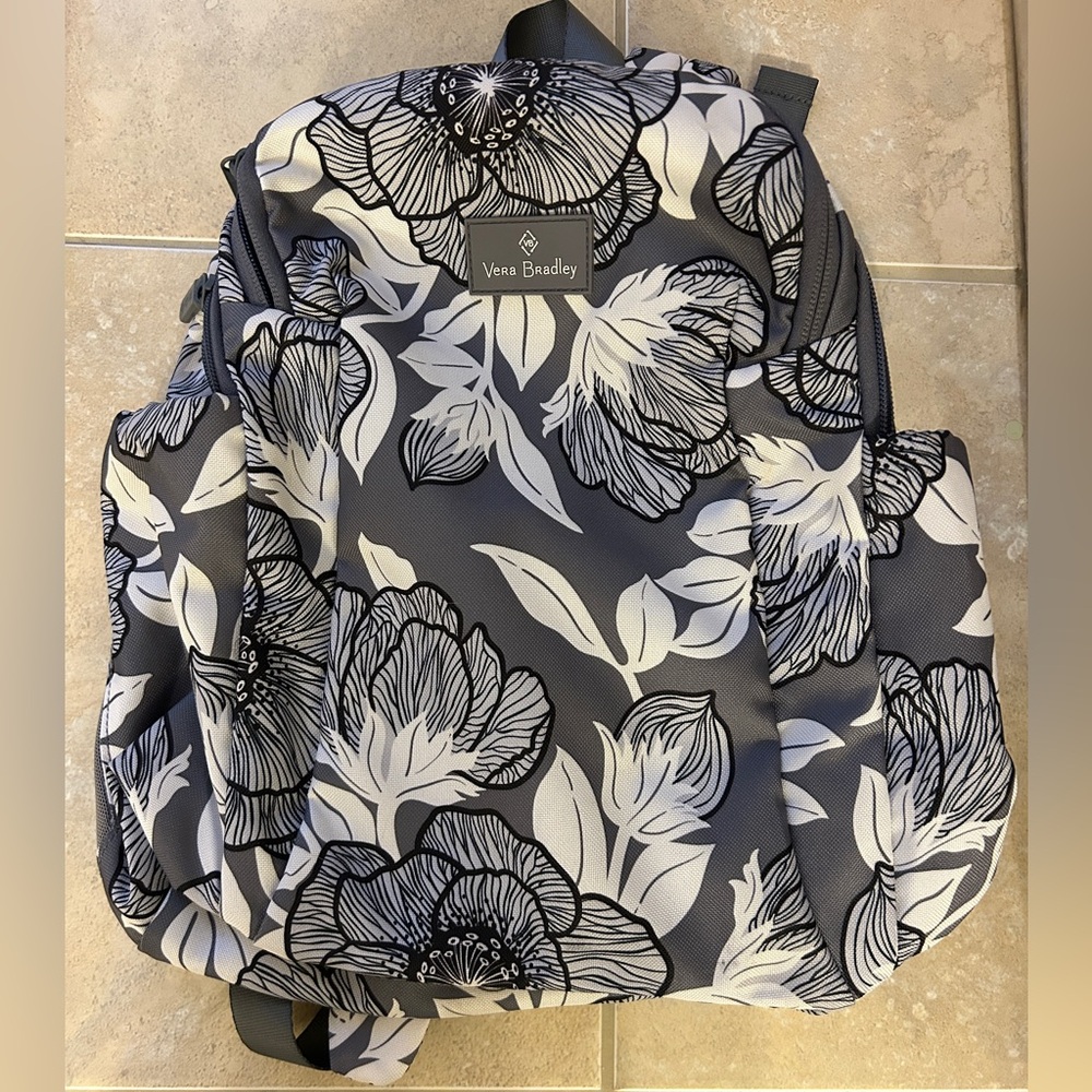 Vera Bradley Charcoal and White Floral Backpack